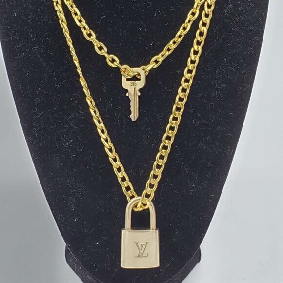 Authentic Louis Vuitton Lock & Key w/ 18k Gold Plated Chain Necklace - Picture 3 of 11
